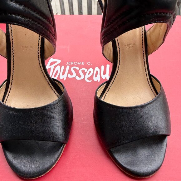 Jerome C. Rousseau Black Leather Cutout High Heel Sandals Size 36/5.5 Made In It - Picture 4 of 10